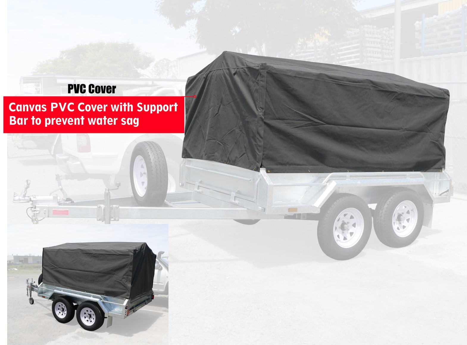Canvas PVC Cover with Support Bar to prevent water sag